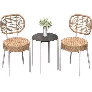 GustoWave 3-Piece Rattan Bistro Set, All-Weather Patio Furniture For Porch/Lawn/Garden - 1 of 4