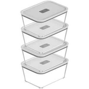 OU Glass Food Storage Container Set 8pc (set of 4) Microwave, Freezer & Dishwasher Safe, Airtight Leak Proof Lid with Microwave Valve, Stackable - 1 of 4