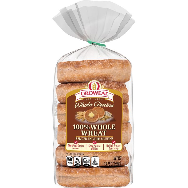 Oroweat 100% Whole Wheat English Muffins - 13.75oz/6ct, 1 of 6