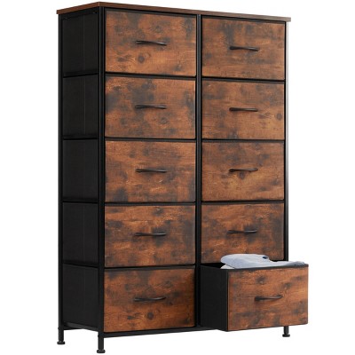FURNIinspire Dressers 10 Drawer Fabric Tall Dresser Tower Closet Storage Chest of Drawers for Bedroom Nursery, Brown, 11.8"*31.4"*45.6"