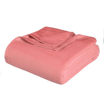 HomeRoots King Coral Cotton Woven Chevron Blanket