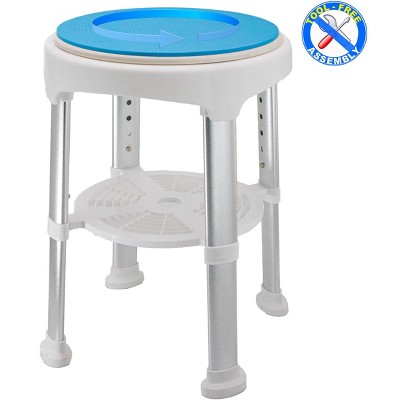 5 Star Super Deals Adjustable Shower Stool w/ Non-Slip Rotating Seat & Storage Tray Height-Adjustable Swivel Bathroom Chair for Elderly and Disabled