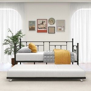 Twin Size Daybed Metal Frame with Trundle Set, Twin Day Bed Sofa, Daybed and Roll Sofa Bed - 1 of 4
