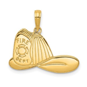 Black Bow Jewelry 14k Yellow Gold Large Fire Dept. Hat Pendant - 1 of 4