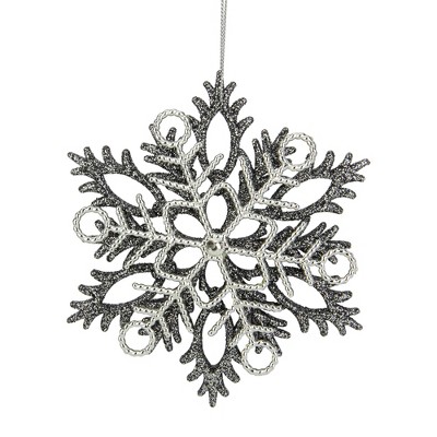 Northlight 5" Silver Glittered Double Snowflake Christmas Ornament