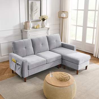 Modern Upholstered Living Room Sectional Sofa, With 3 Pillows, Gray ...