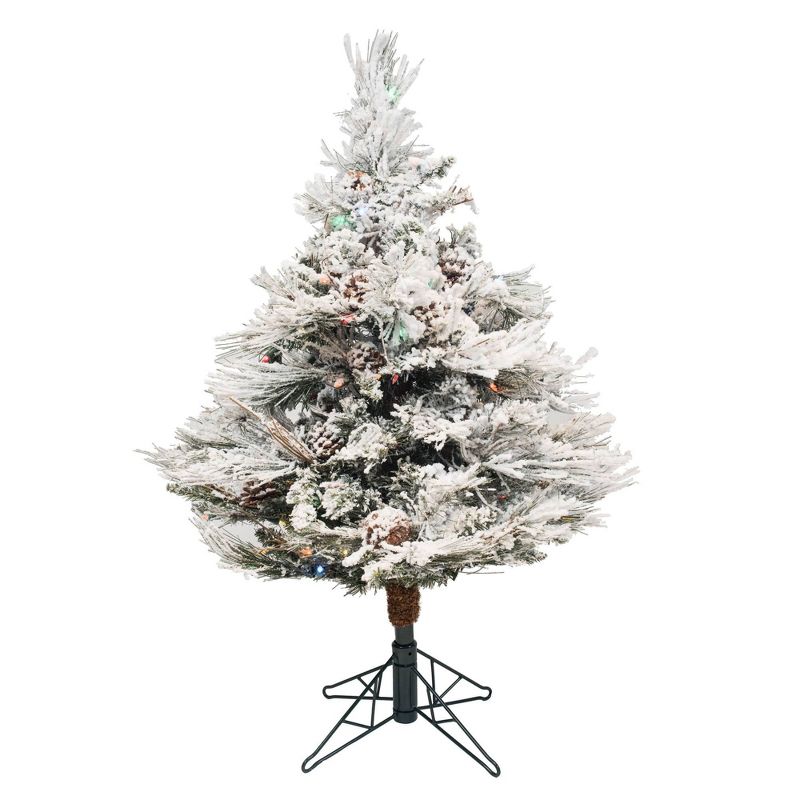 3.5ft Pre-Lit Flocked Alberta with Cone Artificial Tree 150 LED Multicolor - Vickerman, 1 of 4