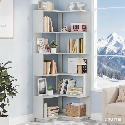 Gulches 6-Tier Corner Shelf, Narrow Etagere Bookshelf Storage Rack for Home Office