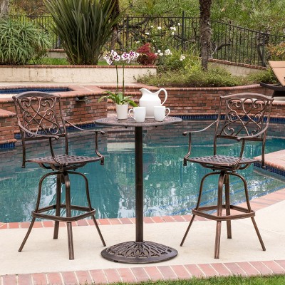GDFStudio Dunlap Outdoor Cast Aluminum Swivel 3 Piece Bar Set