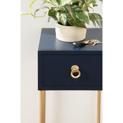 Navy Blue and Gold Rectangular Tea Table with Storage Drawer