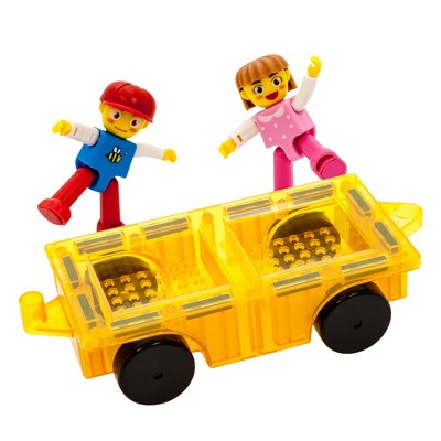 PICASSO-TILES Car Truck with 2 Action Figure Character Set, Magnetic Tiles, Building Blocks, STEM Toys for Kids 3+