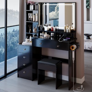 Gulches 41" Large Size Left Bedside Cabinet Vanity Table+ Stool Dresser Set, Extra Large Touch Control LED Mirror, 3-color Switch, EPA, GCC, UL - 1 of 4