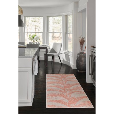 Coral Palm Print Washable Chenille Runner Rug