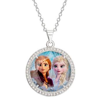 Disney Womens Frozen II Silver Plated Frozen Necklace with Anna and Elsa Shaker Pendant Jewelry, 16+2''