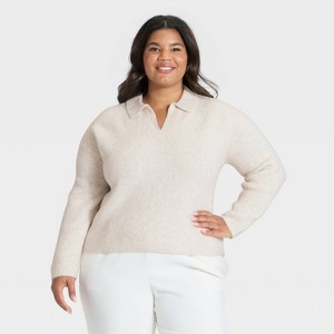 Women's Cozy Knit Polo Sweater - A New Day™ - 1 of 3