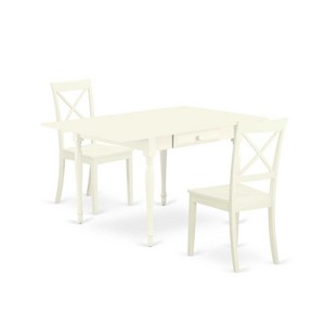 HomeStock 3-Piece Linen White Finish Solid Wood Top with Dropleaf Dining Table Set - 1 of 4