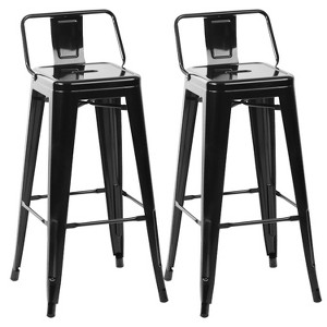 FDW Bar Stool Set of 2 Metal Bar Stools Industrial-Chic Counter Stools with Ergonomic Backrest Non-Slip Feet and Easy Assembly, Black - 1 of 4