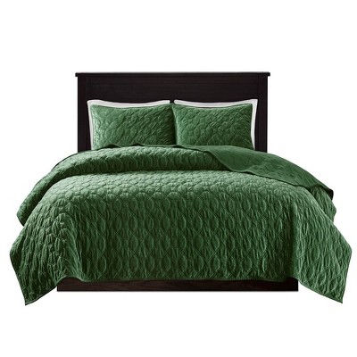 Green King Velvet Reversible Quilt Set with Shams
