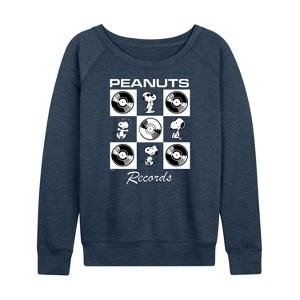 Women's - Peanuts - Snoopy Vinyl Lightweight French Terry Wide Neck Long Sleeve Shirt - 1 of 4