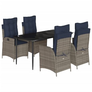vidaXL Patio Dining Set with Cushions Outdoor Garden Seating Gray Poly Rattan - 63" Table Length Without Footrest 4 Items - 1 of 4