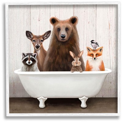Stupell Industries Woodland Creatures Antique Bathtub Framed Giclee Art