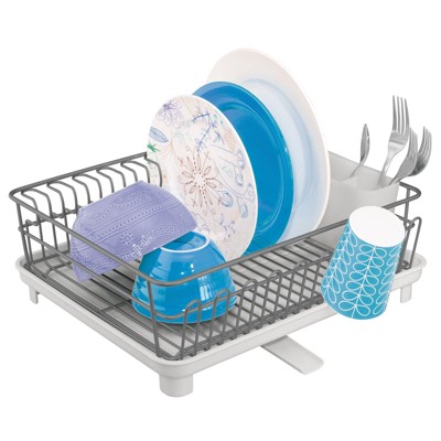 J&v Textiles Foldable Dish Drying Rack With Drainboard, Stainless Steel 2  Tier Dish Drainer Rack (gray) : Target