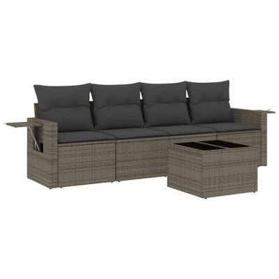 vidaXL 5 Piece Patio Sofa Set with Cushions - Gray Poly Rattan
