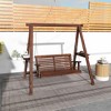 Resenkos 2-Seat Swing Chair With Stand, Carbonized, Outdoor Relaxation, Garden, Fir Wood， Carbonized - 3 of 4