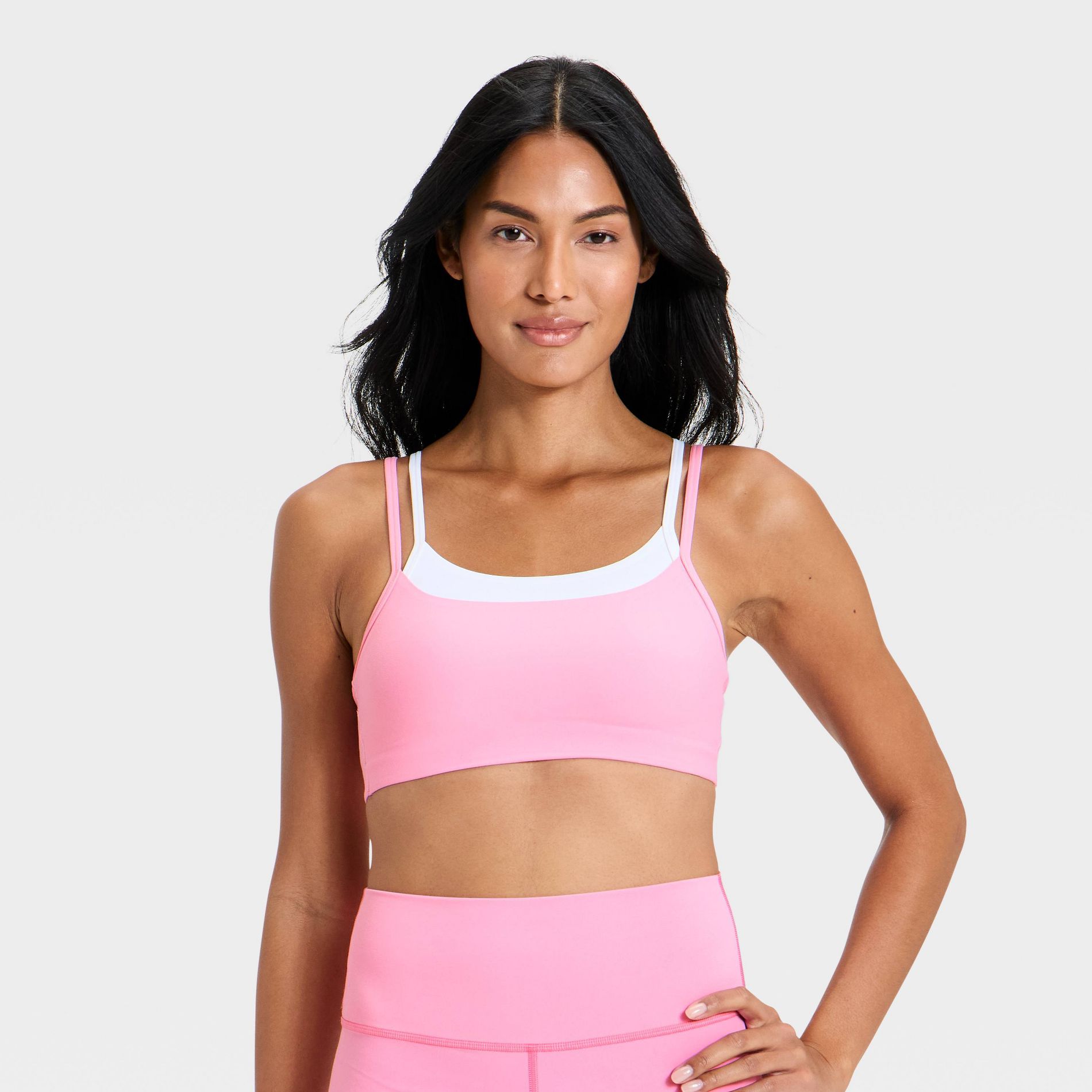 Women's Everyday Soft Light Support Layered Sports Bra - All In Motion™ Pink L