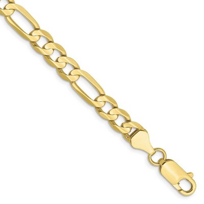 Black Bow Jewelry Men's 6mm, 10k Yellow Gold, Concave Figaro Chain Bracelet