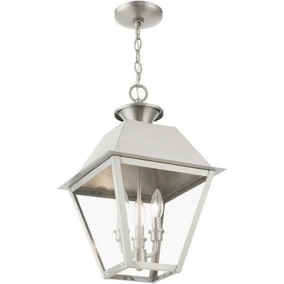 Elegant Brushed Nickel 3-Light Outdoor Pendant with Clear Glass
