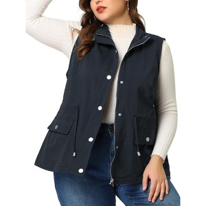 Agnes Orinda Women's Plus Size Utility Cargo Pockets Drawstring Waist Sleeveless Scrub Vests - 1 of 4