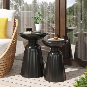 Round End Tables Set Of 2, Metal Side Table, Stable Pedestal Coffee Tea End Table, Powder-Coated Iron Frame Sofa Side Table - 1 of 4