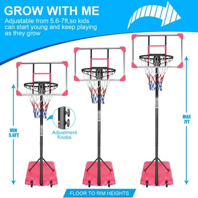 Vynxaria Adjustable Portable Basketball Goal - 5.6 to 7ft for Indoor & Outdoor Fun