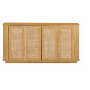 Gulches Natural TV Stand Entertainment Center Fits TVs up to 70 in with Rattan Doors Press Spring Rounded Corners Adjustable Shelves - 1 of 4