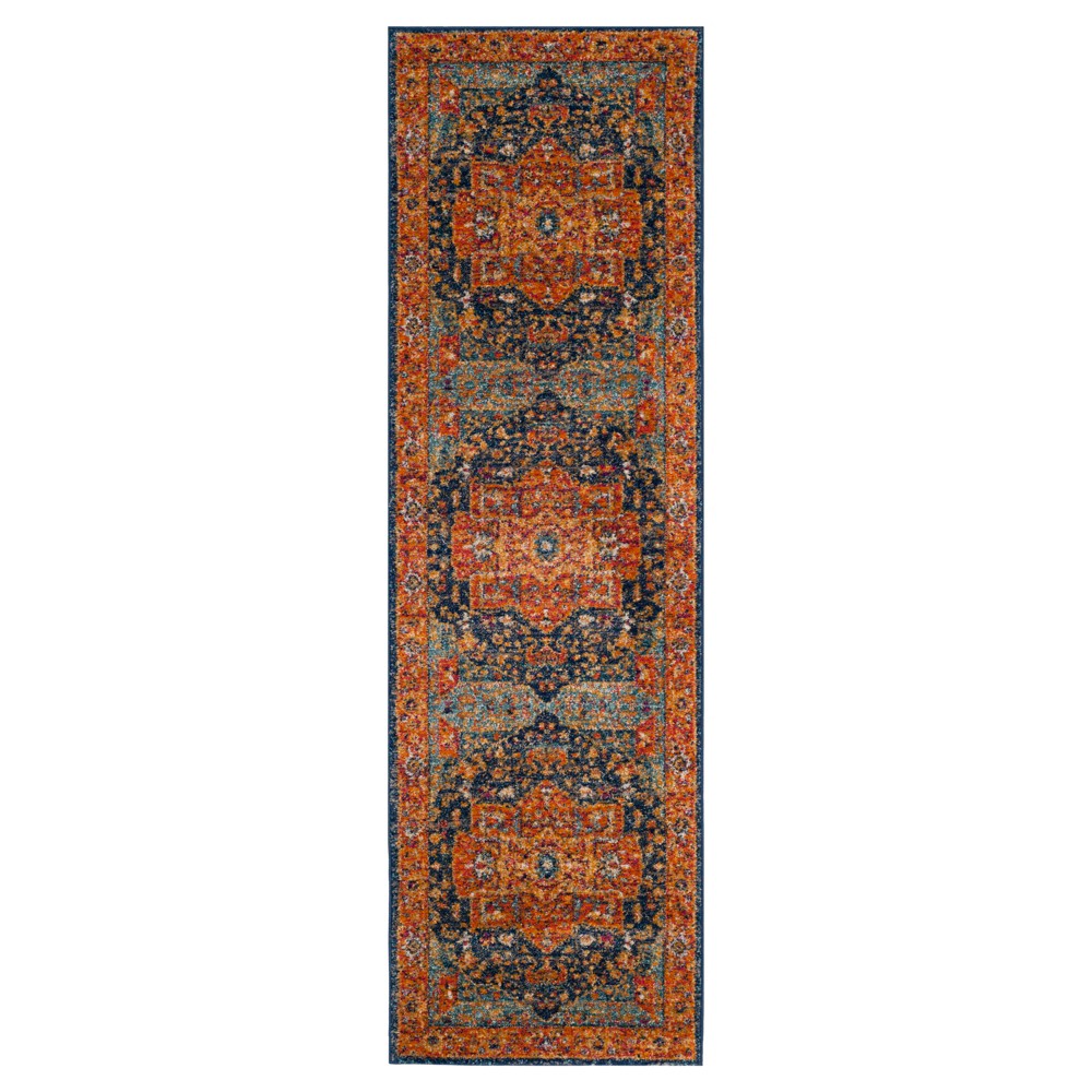 2'2inx7' Runner Medallion Loomed Blue/Orange - Safavieh