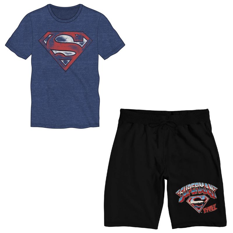 Superman Logo Men's Short Sleeve Shirt & Sleep Shorts Set, 1 of 6