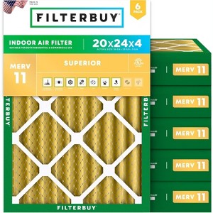 Filterbuy 20x24x4 Air Filter (6-Pack), Pleated MERV 11 Allergen Defense Replacement HVAC AC Furnace Filters (Actual Size: 19.38 x 23.38 x 3.63) - 1 of 4