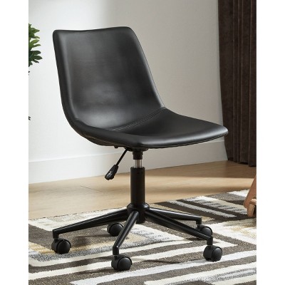 Transitional Black Faux Leather Armless Desk Chair