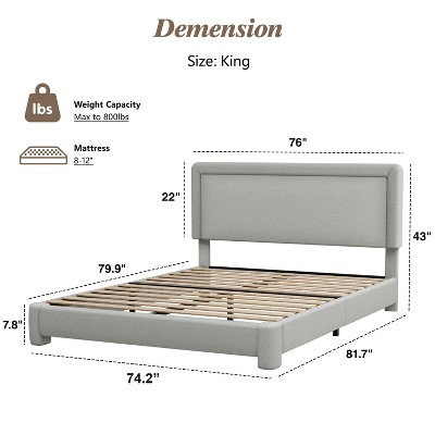 Vipbear Boucle Bed Frame,Upholstered Bed Frame With Headboard, Surface Cover Soft Cloud Bed Frame Easy Assembly, No Box Spring Required