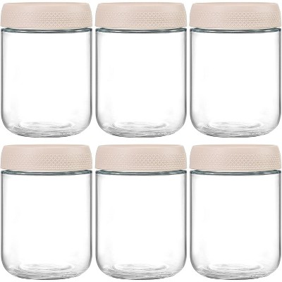 6-pack 16oz Glass jars with Airtight Lids, Wide mouth Mason Salad jars, Glass Food Storage Containers for Snacks Yogurt Spice Sugar-Beige