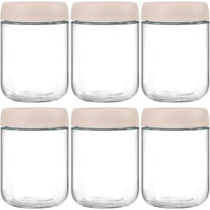 6-pack 16oz Glass jars with Airtight Lids, Wide mouth Salad jars, Glass Food Storage Containers for Snacks Yogurt Spice Sugar-Beige - 1 of 4
