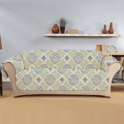 Medallion Printed Sofa Furniture Protector Cover Blue - Sure Fit