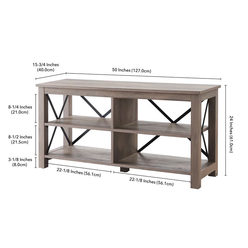 50" Open Back TV Stand in Gray Oak Wood with Metal Black Accents - Henn&Hart, 5 of 9