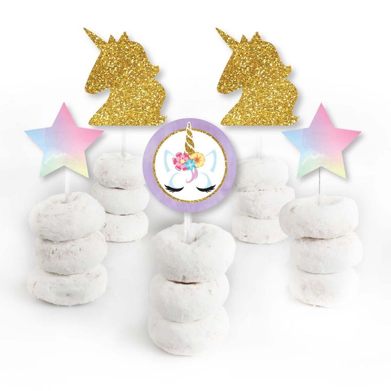 Big Dot of Happiness Rainbow Unicorn - Dessert Cupcake Toppers - Magical Unicorn Baby Shower or Birthday Party Clear Treat Picks - Set of 24, 2 of 8