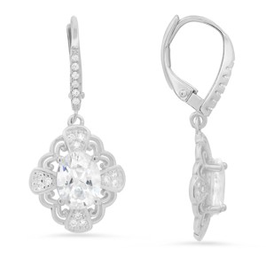 Sterling Silver Vintage Filigree CZ Leverback Earrings - 1 of 2