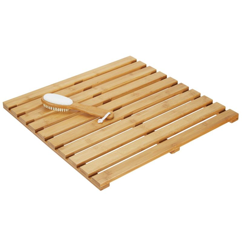 mDesign Bamboo Non-Slip Indoor/Outdoor Spa Bath Mat - Natural Light Wood, 1 of 7