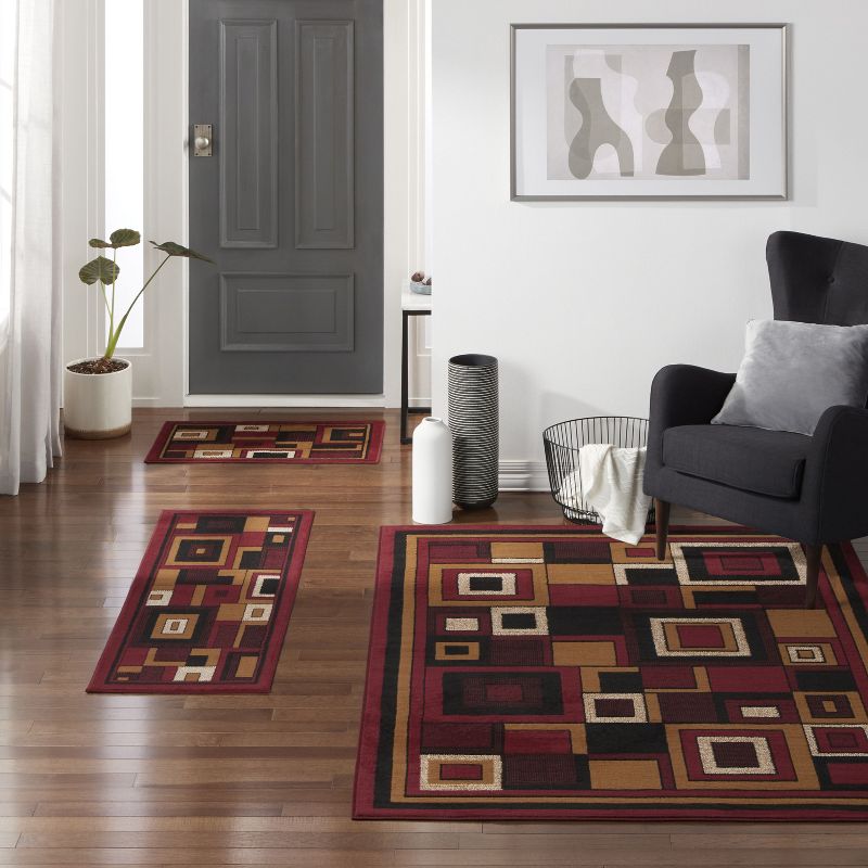 Home Dynamix Ariana Mey Contemporary Colored Block Area Rug, Red/Brown, 3-Piece Set, 2 of 6