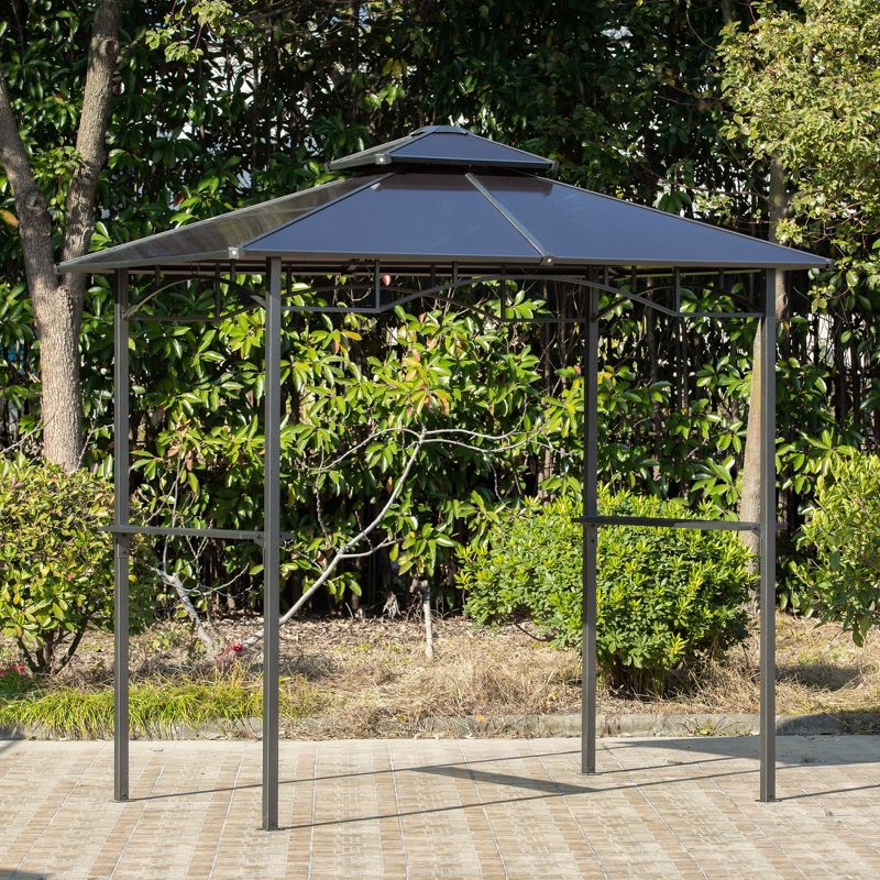 Outsunny 8' x 5' Barbecue Grill Gazebo Tent, Outdoor BBQ Canopy with Side Shelves, and Double Layer PC Roof, Brown, 2 of 7