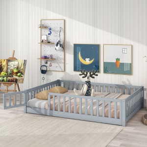 NicBex Full Size Floor Bed with Fence and Door,Rubber Wood Floor Bed with Safety Guardrails,Montessori Floor Bed for Kids,Girls,Boys - 1 of 4